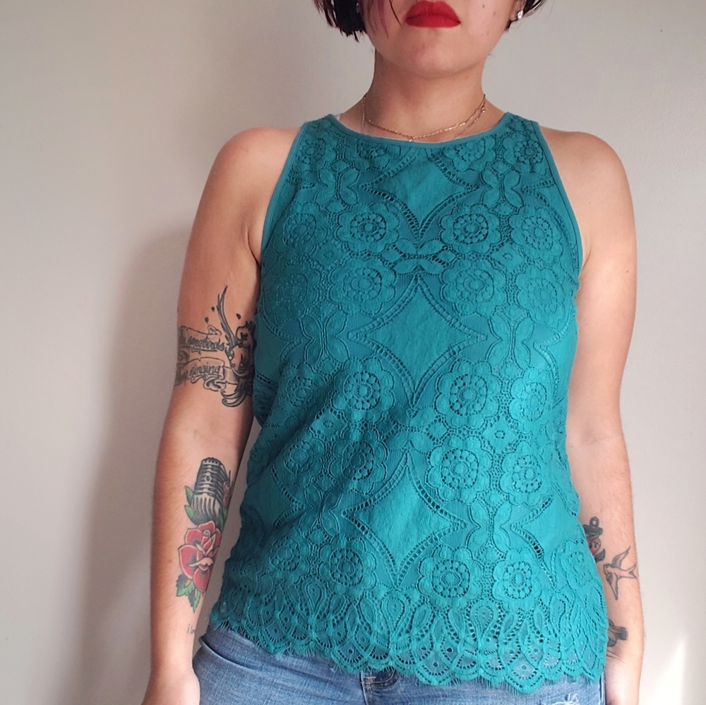 Ann Taylor Loft lace overlay blouse size XS